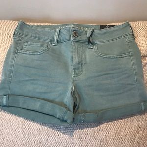 American Eagle Twill Midi Shorts—Light Teal